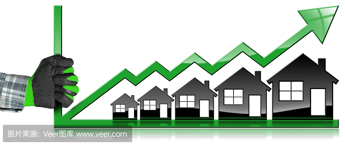 增长的房地产销售-曲线图与房屋